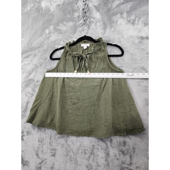 Calligraphie Ruffled Tie Neck Sleeveless Swing Tank Top Size S Green Seashell - Picture 6 of 8